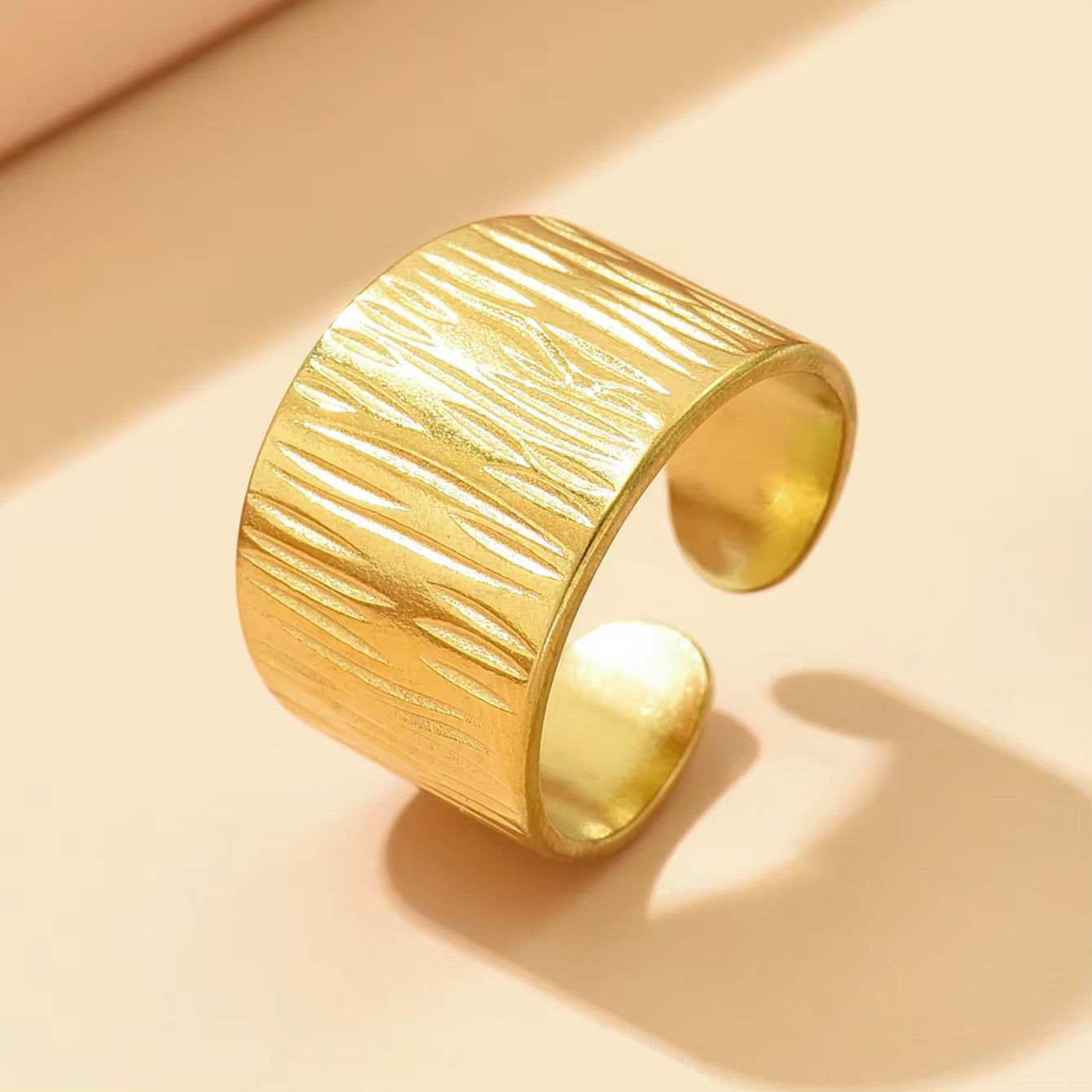 Adjustable Wide Striped Ring