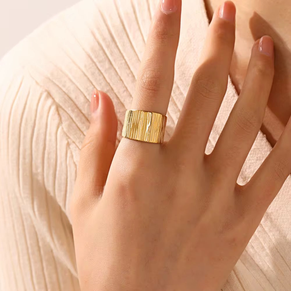 Adjustable Wide Striped Ring