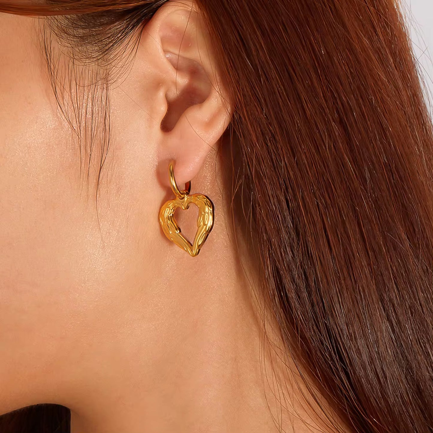 Textured Charm Heart Hoop Earring