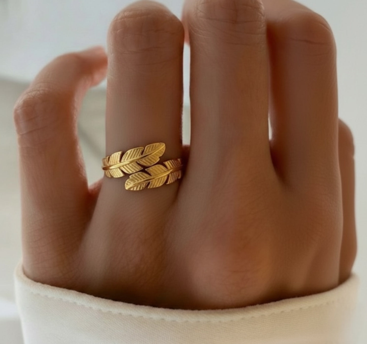 Adjustable Double Huggie Leaf Ring