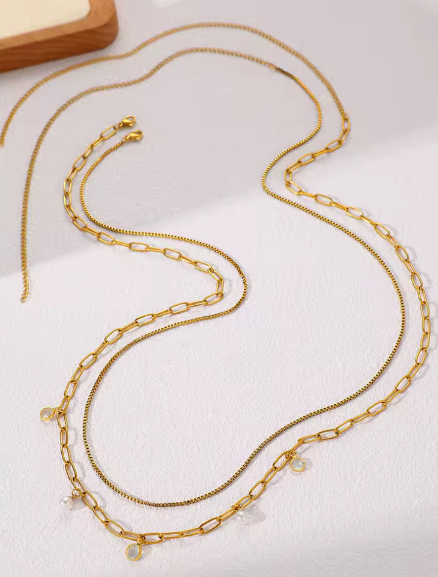 Double Set Crystal Pearl Belly Waist Chain