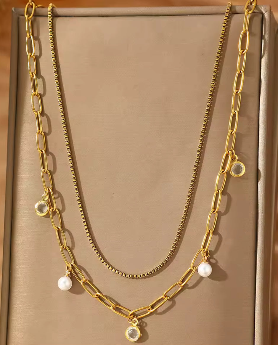 Double Set Crystal Pearl Belly Waist Chain