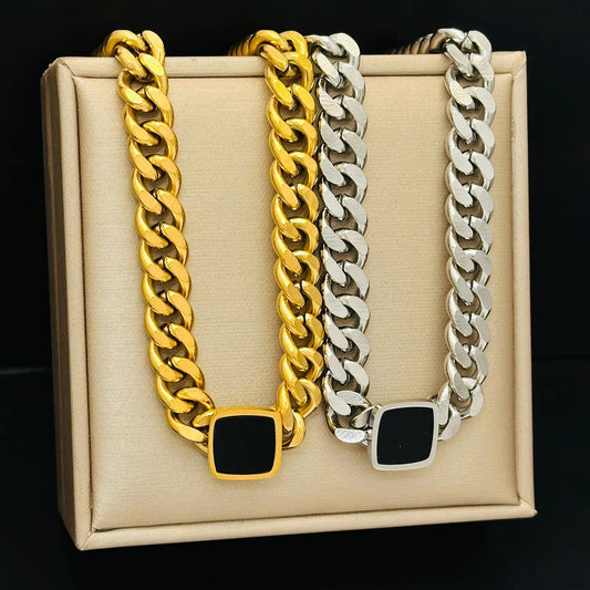 Black Square Bulky Chain Necklace