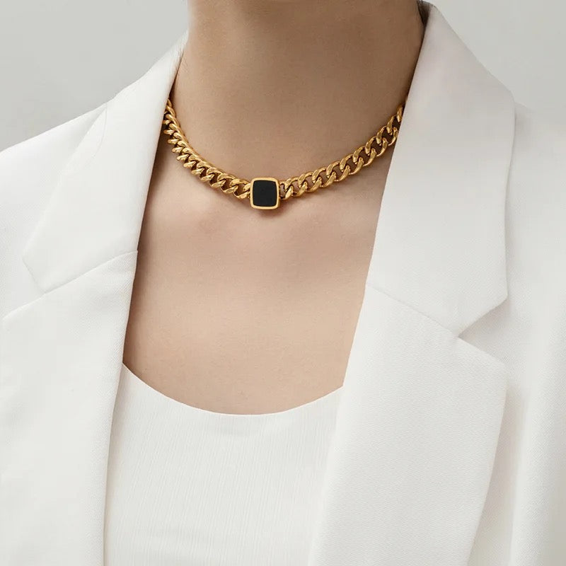 Black Square Bulky Chain Necklace