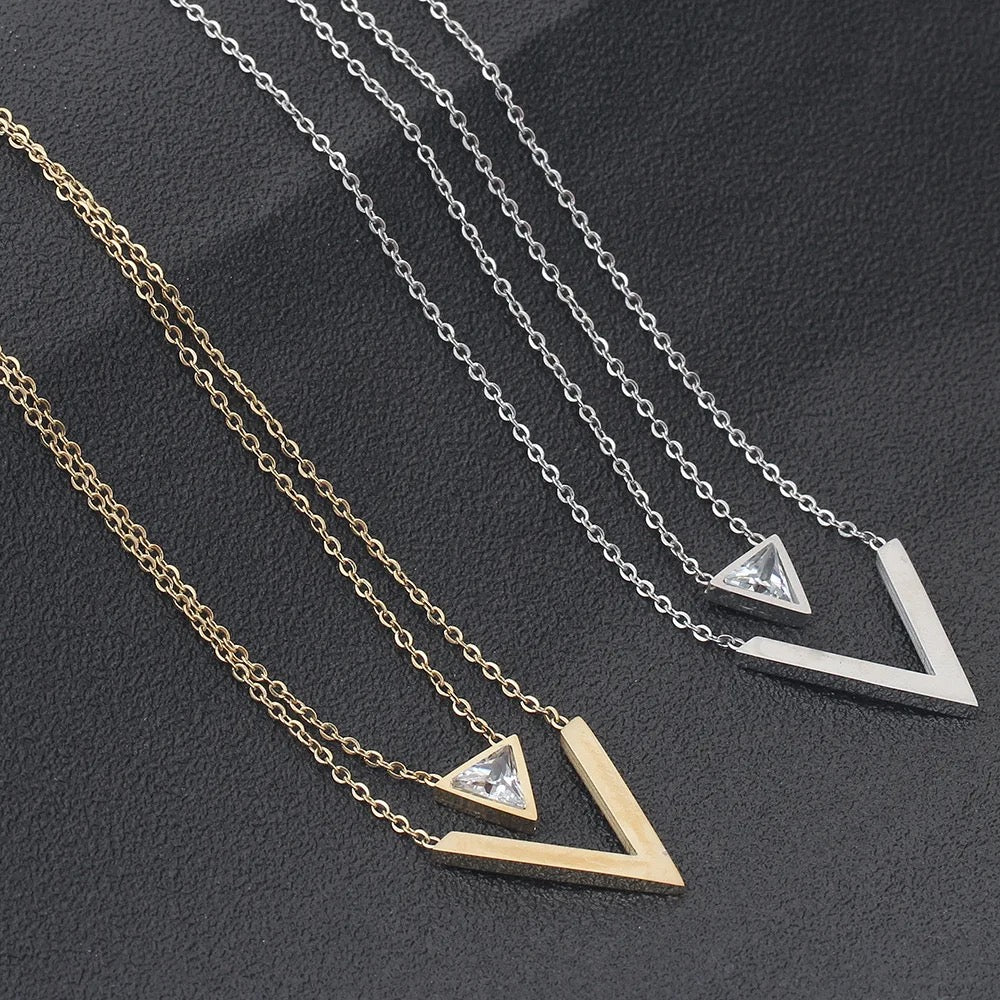 Geometric Layered V Shape Necklace