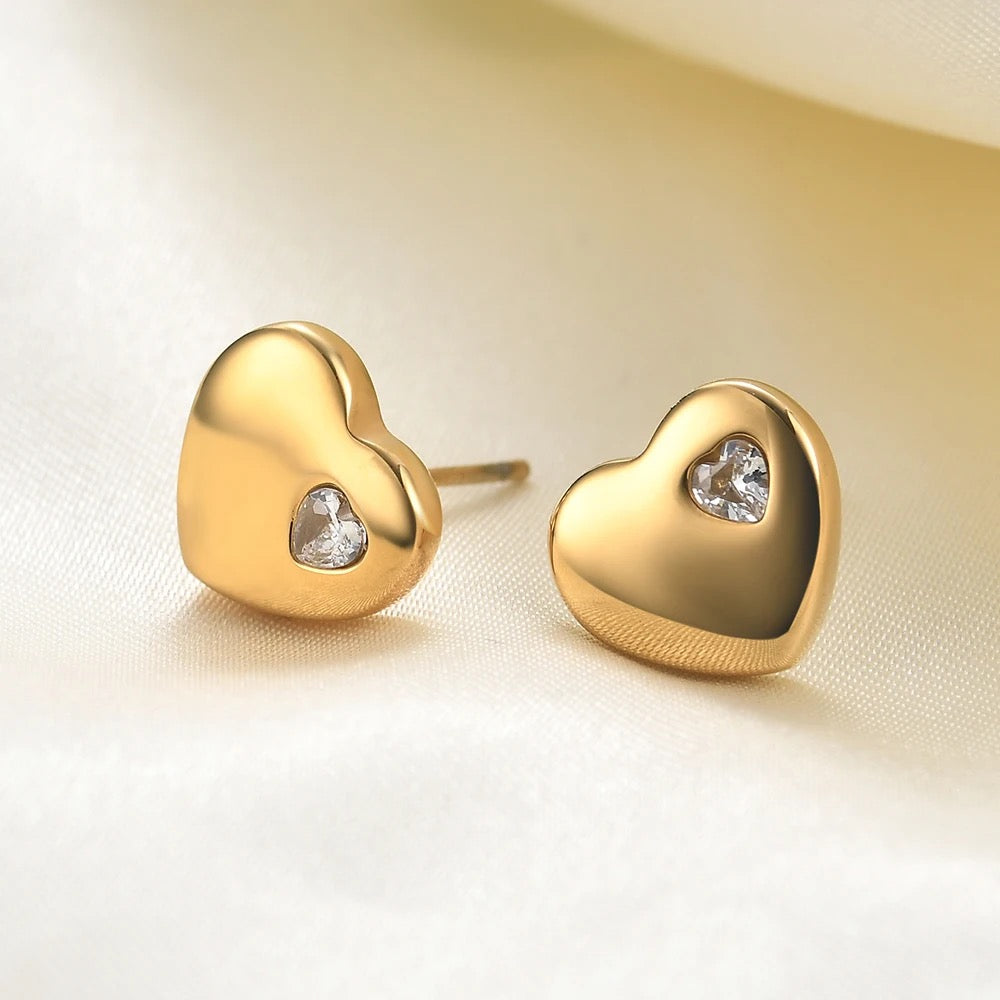 Heart Stud Zircon Earring