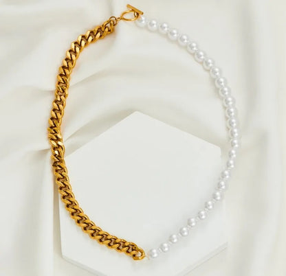 Half Pearl Half Chain Choker Necklace