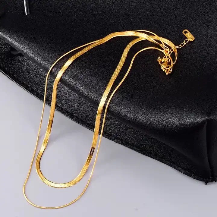 Double Layer Flat Snake Chain Necklace