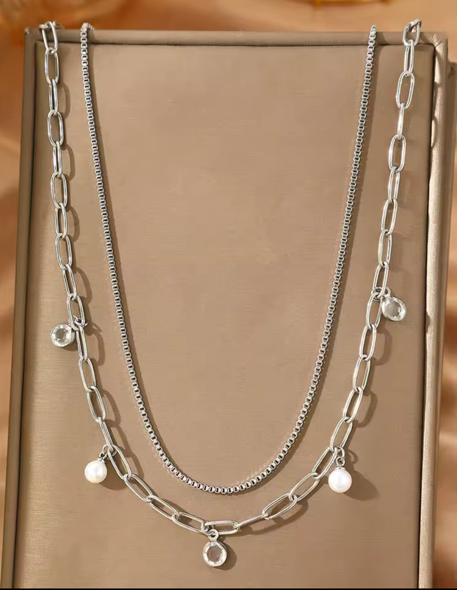 Double Set Crystal Pearl Belly Waist Chain