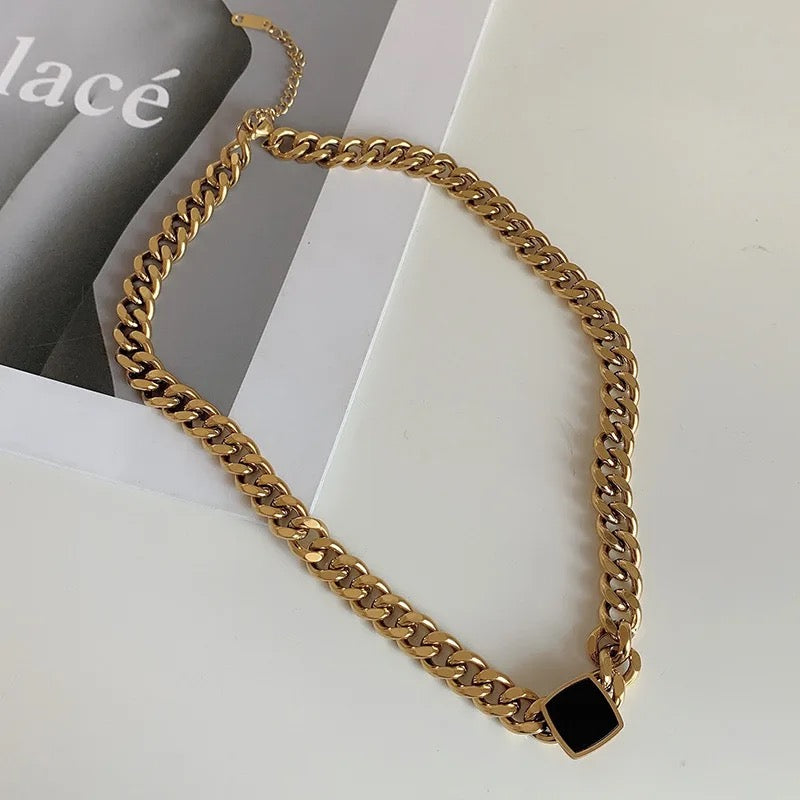 Black Square Bulky Chain Necklace