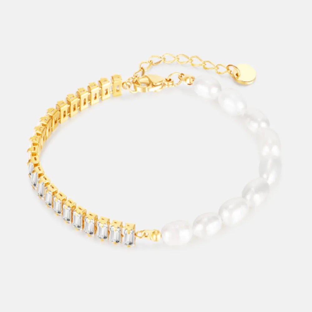 Luxury Rectangle Zircon Pearl Bracelet