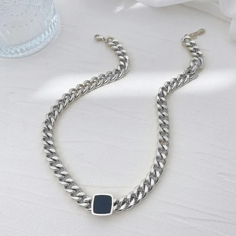 Black Square Bulky Chain Necklace