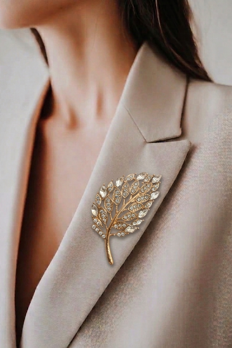 Crystal Leaf Brooch