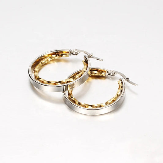 Gold & Silver Double Round Hoop Earring