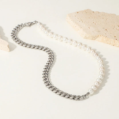 Half Pearl Half Chain Choker Necklace