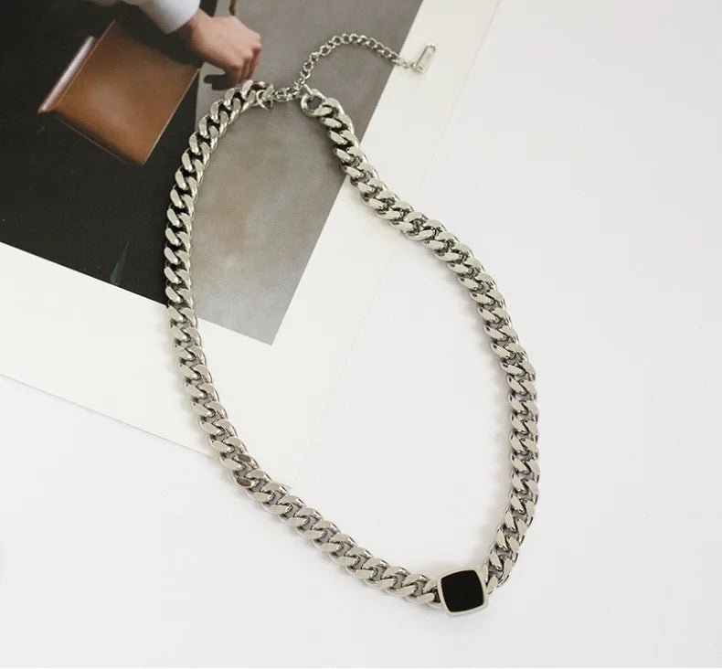 Black Square Bulky Chain Necklace