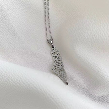 Palestine Calligraphy Map Necklace