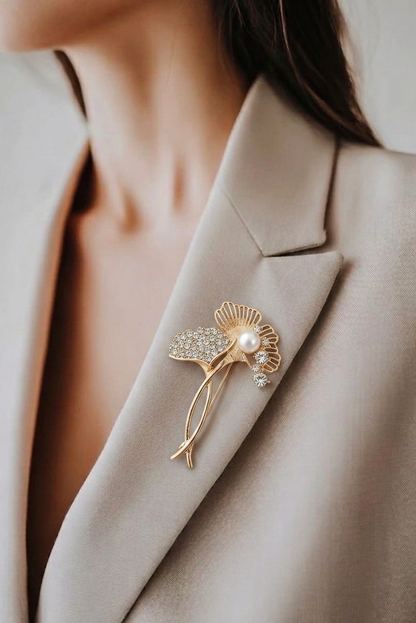 Ginkgo Pearl Brooch
