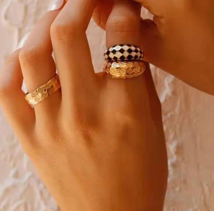 Chessboard Dome Ring