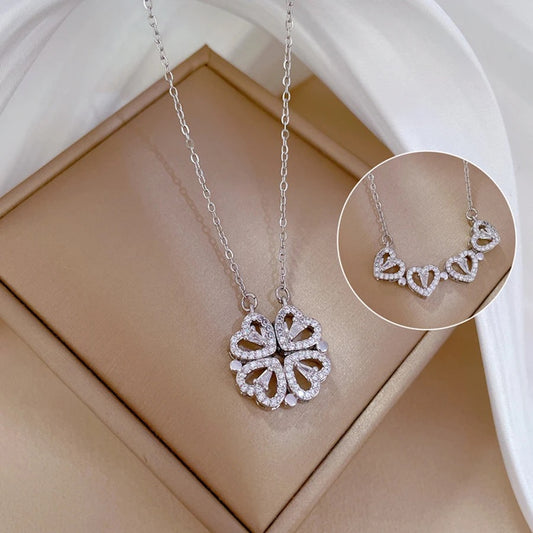 Heart Shaped Four Leaf Flower Necklace