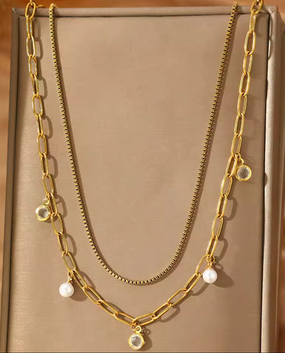 Double Set Crystal Pearl Belly Waist Chain