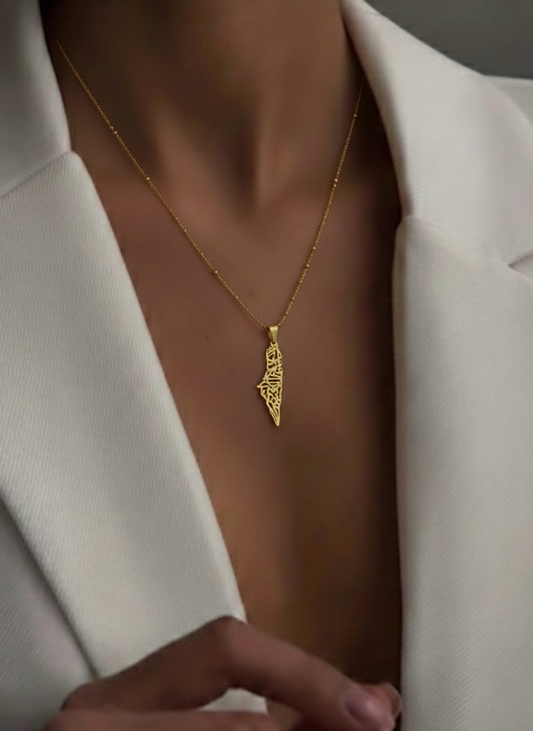 Palestine Calligraphy Map Necklace