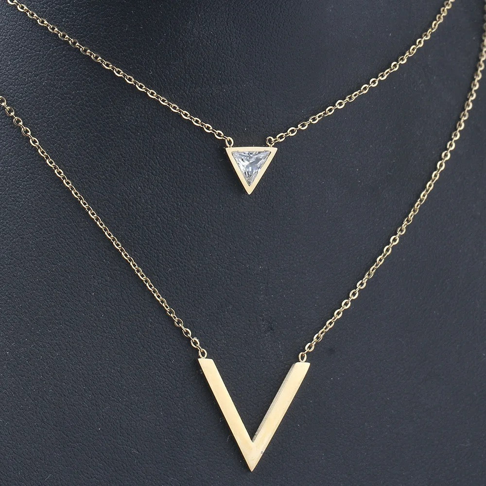 Geometric Layered V Shape Necklace