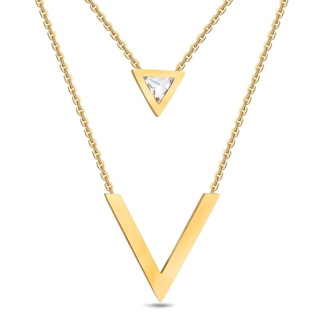 Geometric Layered V Shape Necklace