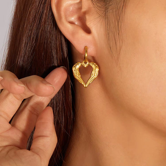 Textured Charm Heart Hoop Earring