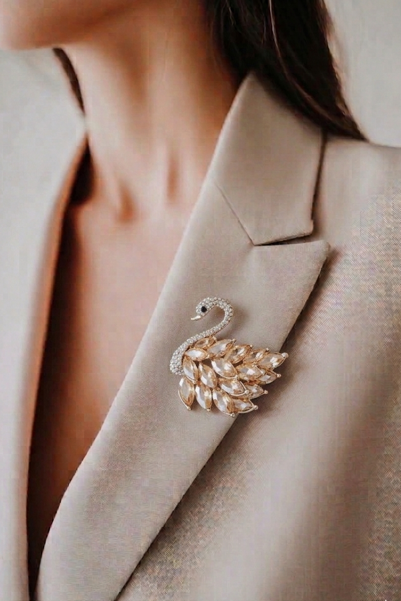 Crystal Swan Brooch